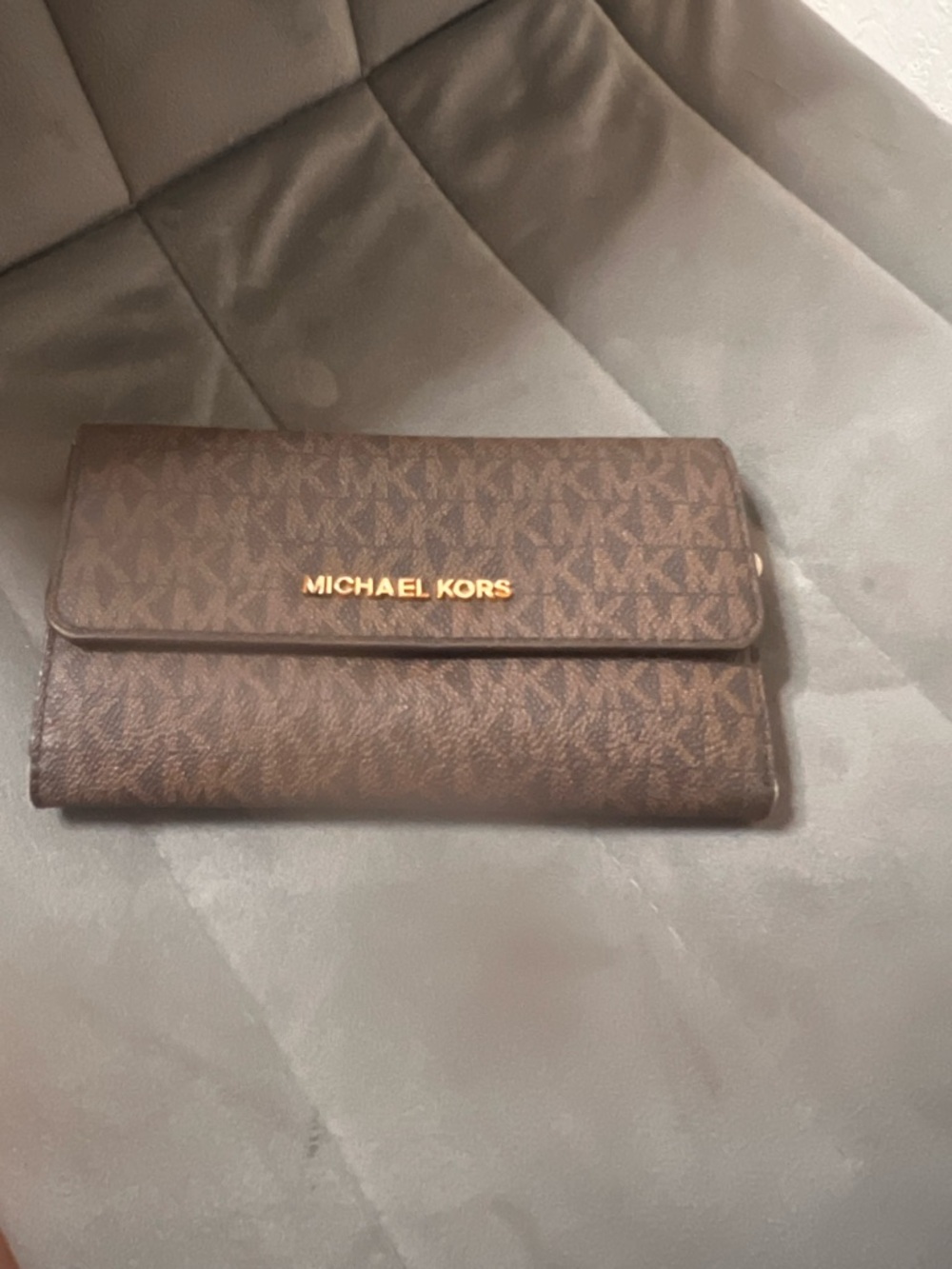 Michael Kors Brown MK Signature Continental Wallet with Gold Logo